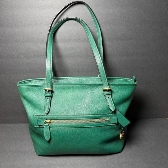 COACH Polished Pebble Leather Taylor Tote (Green) Tote Handbags - Picture 2 of 8